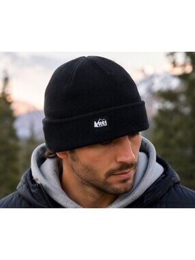 REI Co-op Fleece Beanie Hat Black Polyester One Size FREE SHIPPING